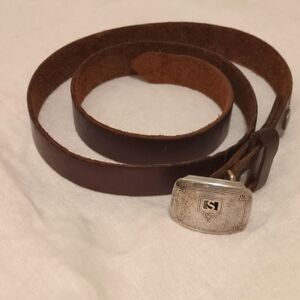 Antique Hickok Sterling Silver Belt Buckle on Leather Belt